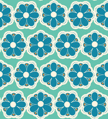 floral porcelain  illustration vector Seamless Pattern Print on Terquoise Color Textile Wallpaper 