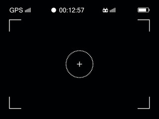 Copter frame viewfinder screen.Modern focusing digital display with GPS. Vector illustration at black background