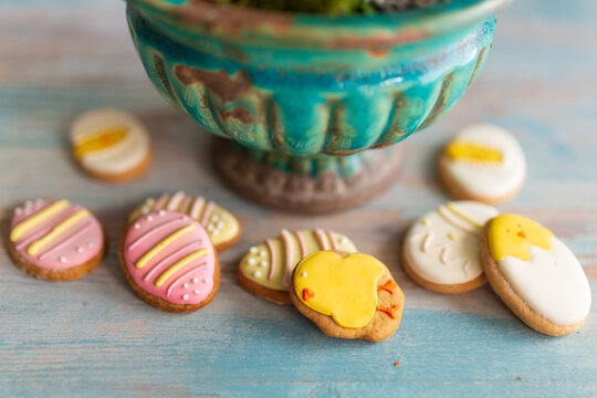 Easter cookies on the wooden table