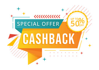 Cashback Illustration with Financial Payment to Money Cash Back Service for a Buyer in Flat Cartoon Hand Drawn for Landing Page Templates