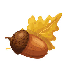 acorn oak leaf cartoon vector illustration © PikePicture