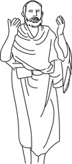 Line Art Illustration of Muslim man praying in the event of Hajj