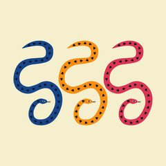Obraz premium Tropical colorful snakes hand drawn vector illustration. Isolated mangrove serpents in flat style for logo, icon or poster.