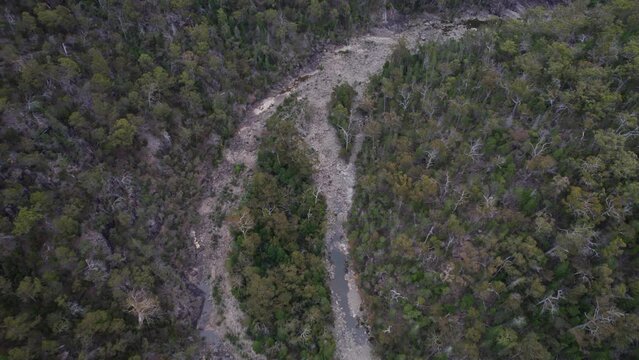 Aerial Of Lush Rainforest And Apsley River. Scenic Apsley Gorge In Douglas-Apsley, Tasmania, Australia.
