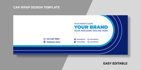 Concept of Van branding identity stripes wrap design. Mockup Template for Branding and Corporate identity design of blue colors on Cargo Van