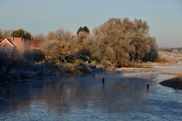 Landscape in Winter at the River Alte Leine in the Village Ahlden at the River Aller, Lower Saxony