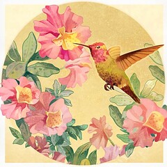 illustration floral background with bird