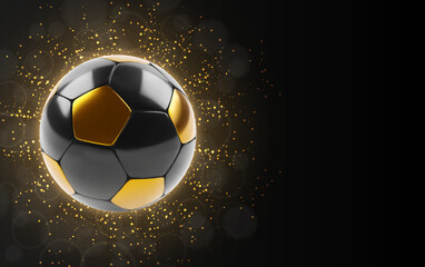 Fototapeta premium Black and gold soccer ball on a glittering background. EPS10 vector