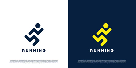 Running sport logo design illustration. Silhouettes of people running exercising. Simple flat design rounded shape.