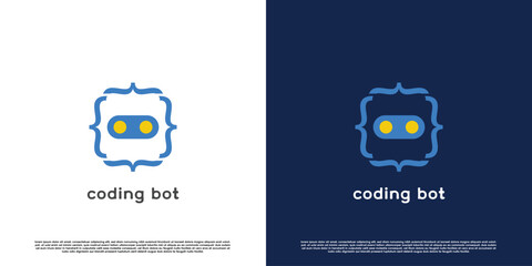 Code coding bot robot coding bot logo design illustration. Modern coder robot silhouette in technology. Simple mascot character design. Suitable for corporate web or app icons.