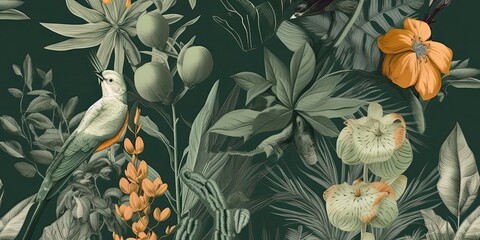 Oriental Landscape vintage Wallpaper background, wallpaper vintage green, background vintage, background green, background abstract,flowers in the garden vintage background