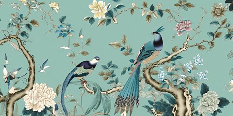 Fototapeta na wymiar Oriental Landscape vintage Wallpaper background