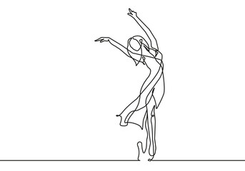 Fototapeta Ballerina One Line Drawing. Ballet Concept Minimalist Drawing. Woman Ballerina Line Art Modern Minimal Drawing Trendy Illustration Continuous Line Art. Dance Minimal Logo. Vector EPS 10 obraz