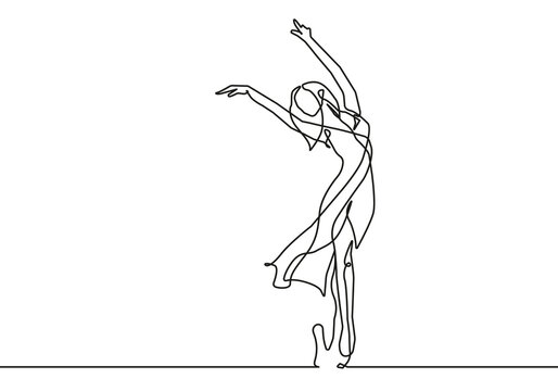 Ballerina One Line Drawing. Ballet Concept Minimalist Drawing. Woman Ballerina Line Art Modern Minimal Drawing Trendy Illustration Continuous Line Art. Dance Minimal Logo. Vector EPS 10