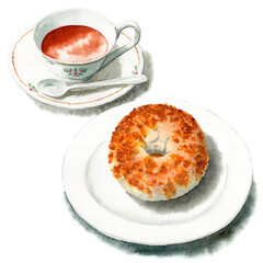 アナログ水彩チーズベーグルと紅茶のセット