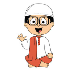 cute boy muslim cartoon illustration