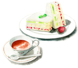 アナログ水彩フルーツサンドと紅茶