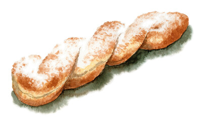 アナログ水彩砂糖がけのねじりドーナツ