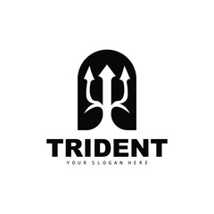 Trident Logo, Vector Magic Spear of Poseidon Neptune, Triton King Design, Template Icon Brand Illustration