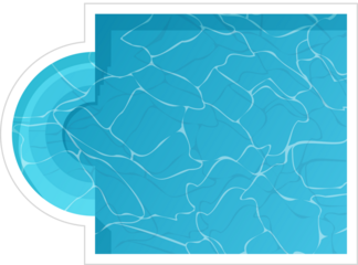 Swimming pool top view for design. PNG image. Flat design. Outdoor element isolated for landscape project, plan of yard, map of city. Rectangular, square  form pool. 
