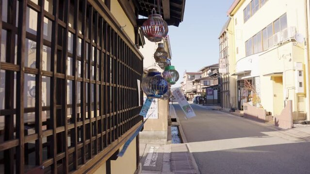Peaceful Afternoon in Japanese Takayama Neighborhood, Wind-chimes Blowing