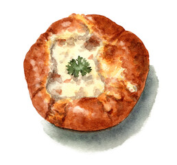 水彩クラムチャウダーパン