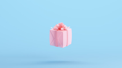 Pink Present Wrapping Paper Surprise Birthday Wedding Box Kitsch Blue Background 3d illustration render digital rendering - 582040506