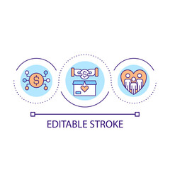 Charity foundation on internet loop concept icon. Collect donation for vulnerable groups abstract idea thin line illustration. Isolated outline drawing. Editable stroke. Arial font used