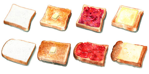 アナログ水彩食パンとトースト8種類