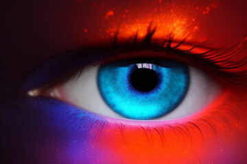 Blue eye with long eyelashes close-up , multi-color