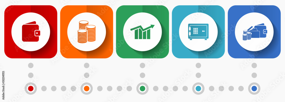Leinwandbilder banking vector icons, miscellaneous square icon set such as wallet, money, diagram and safe for webd