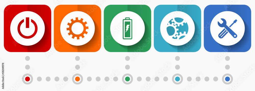 Leinwandbilder industry vector icons, miscellaneous square icon set such as power, cogwheel, battery and tools for 