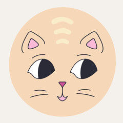 Funny cat face, abstract personage, mascot design, funny face, cute icon.