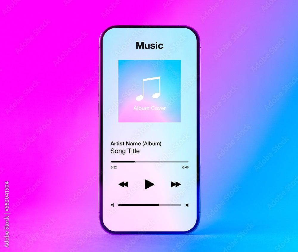 Wall mural sample interface of music player app on mobile phone