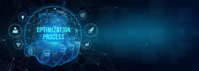 Optimization Software Technology Process System Business concept. Business, Technology, Internet and network concept. 3d illustration