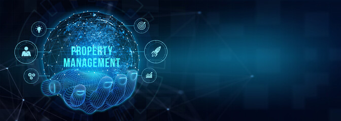 PROPERTY MANAGEMENT inscription, new business concept Business, Technology, Internet and network concept. 3d illustration