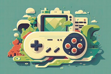 video game console flat illustration , ai generated