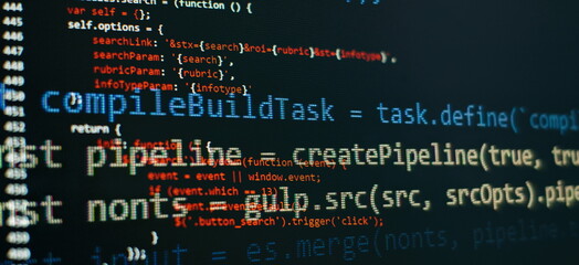 Computer source code programmer script developer.Code syntax on a computer screen