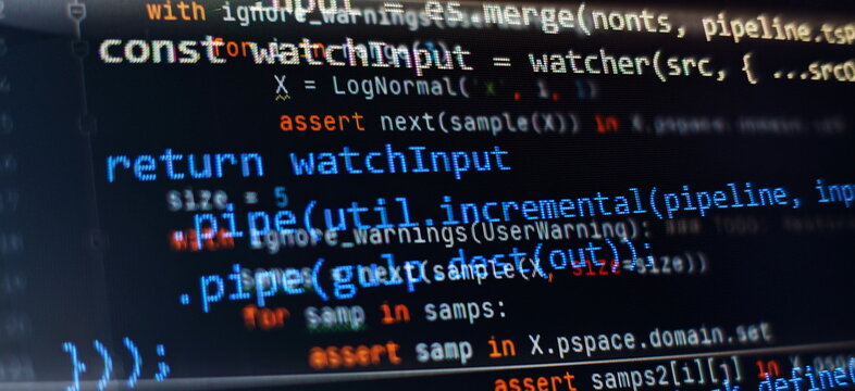 Closeup developing programming and coding technologies. Developer working on web sites codes in office.