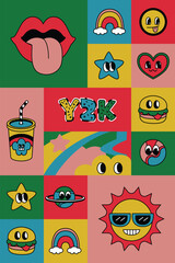 Funny doodles. Y2K Trendy illustration for poster, postcard or background