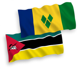 Flags of Saint Vincent and the Grenadines and Republic of Mozambique on a white background