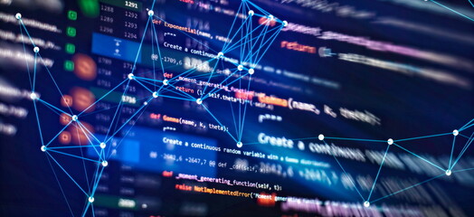 Mobile app developer. Innovative startup project. Website programming code. IT business.