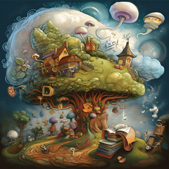 Fantasy landscape with mushrooms in a dreamlike fantasy 