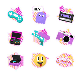 Retro Elements Sticker Design Icons Set
