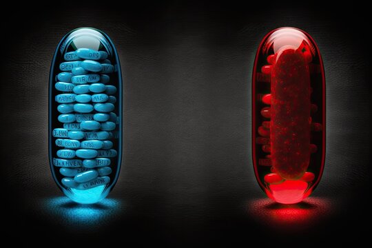 Red Pill And Blue Pill. Right Choice Concept , Ai Generated