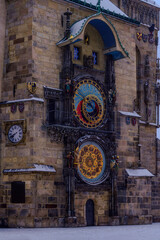 The astronomical clock (Orloj) on the Old Town Square (Staroměstské Náměstí) in Prague in the early winter morning.