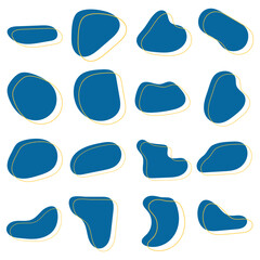 Set of blue blob with yellow line. Abstract blobs shape