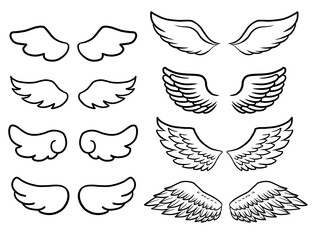 Wing line illustration set drawn with the black pen, 검정 펜 으로 그린 날개 선 일러스트 © hwikyung