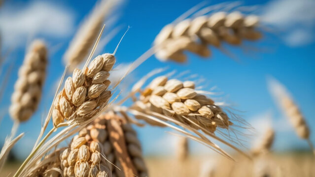 Close up organic oats in field with blurry background. Generative AI