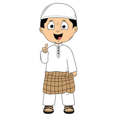 cute moslem boy cartoon illustration
